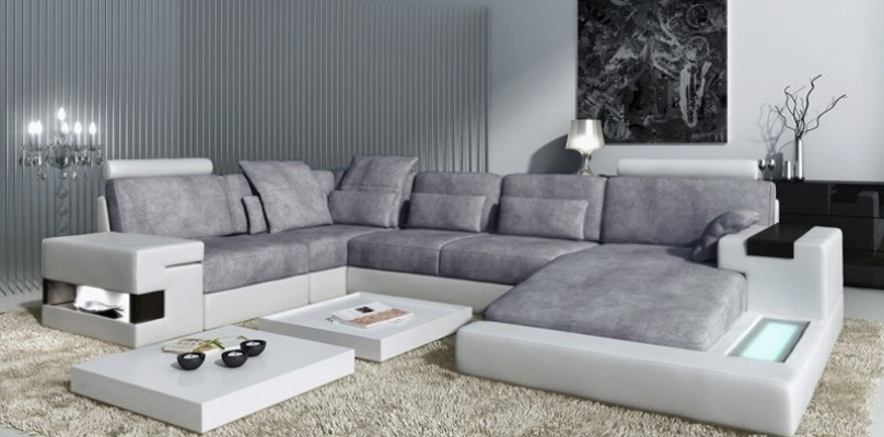 Design Sofa Ecksofa + USB Couch Garnitur Polster Sitz Ecke Sofas Wohnlandschaft