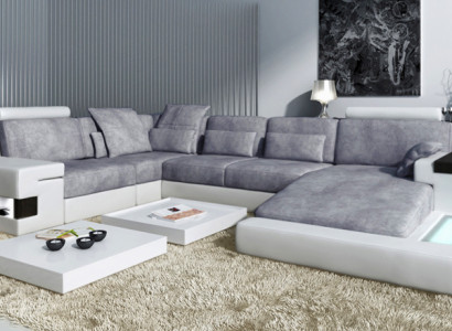XXL Ecksofa U Form Ledersofa Sofa Polster Couch Leder Textil USB Wohnlandschaft