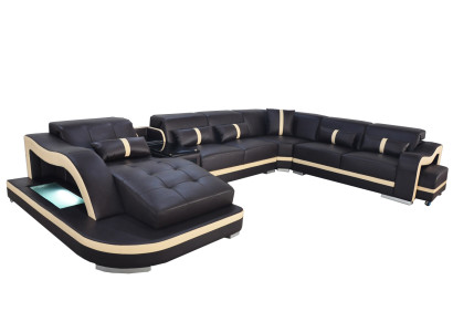 Leder Couch Polster Sitz Wohnlandschaft Modern Garnitur Sofa mit USB U Form LED
