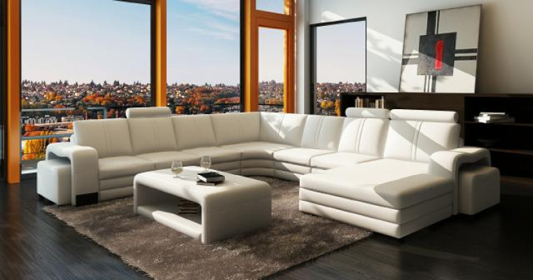 Ledersofa mit USB Wohnlandschaft Ecksofa Neu Garnitur Sofa XXL Ledersofa Couch