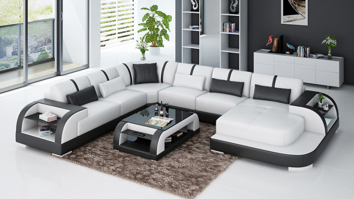 Modern Ledersofa Couch Wohnlandschaft Design Ecksofa Eck Garnitur Sofa Licht USB