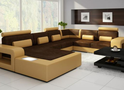 Sofa Sofagarnitur Stoff Textil Leder Sofa mit Beleuchtung Wohnlandschaft Couch !