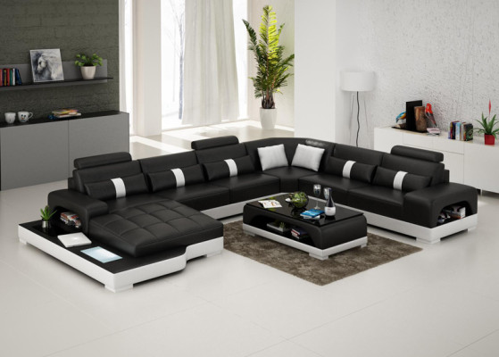 Ledersofa Couch Wohnlandschaft Ecksofa Eck Garnitur Design Modern Sofa mit USB
