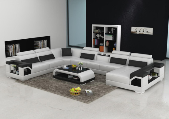 Ledersofa Couch Wohnlandschaft Ecksofa Eck Garnitur Design Modern Sofa mit USB