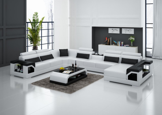 Ledersofa Couch Wohnlandschaft Ecksofa Eck Garnitur Design Modern Sofa mit USB