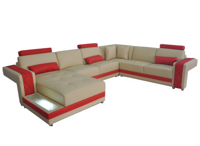 Ledersofa Couch Wohnlandschaft Eck Garnitur Design Modern Sofa U-Form LED USB