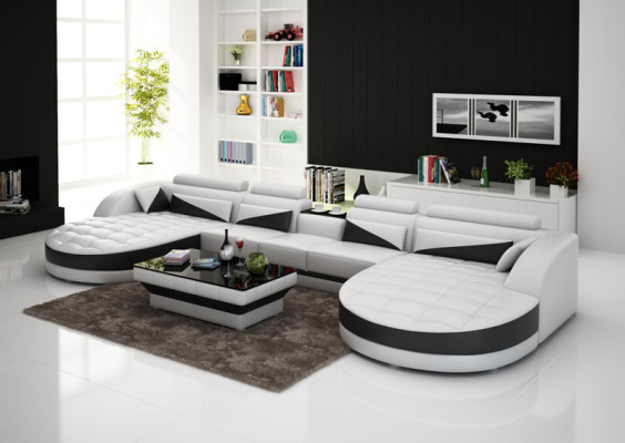 Moderne Leder Sofa Eckcouch Polster Wohnzimmer Ecksofa U Form Wohnlandschaft USB