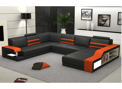 Designersofa Ecksofa Couch Ledersofa Polster Sitz Eck Garnitur mit Licht PHX1