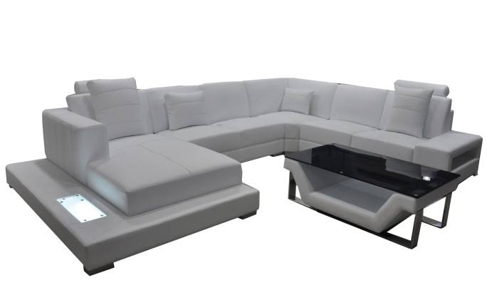 Ledersofa Sofa mit USB Wohnlandschaft Ecksofa Garnitur Design Modern Sofa