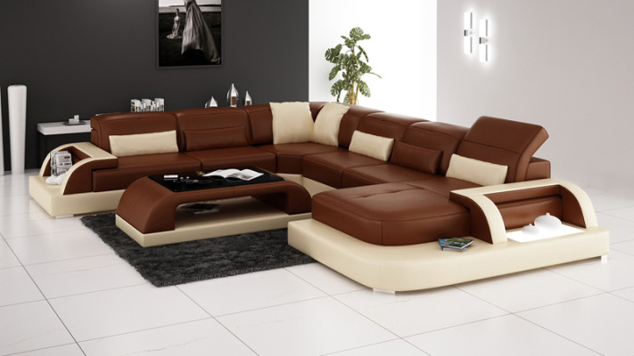 Sofa Ecksofa Design Wohnlandschaft Schwarz Polster Sitz Garnitur Ledersofa USB