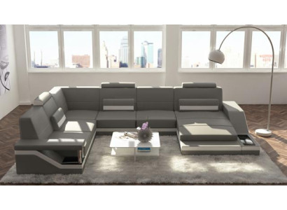 Ledersofa + USB Wohnlandschaft Ecksofa Eck Garnitur Design Couch Sofa Hamburg