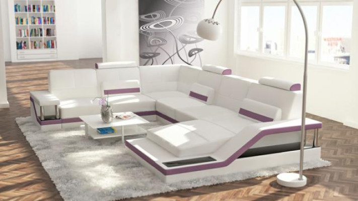 Ledersofa + USB Wohnlandschaft Ecksofa Eck Garnitur Design Couch Sofa Hamburg