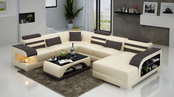 Ledersofa Couch Wohnlandschaft Ecksofa Eck Garnitur Design Modern Sofa + USB Neu