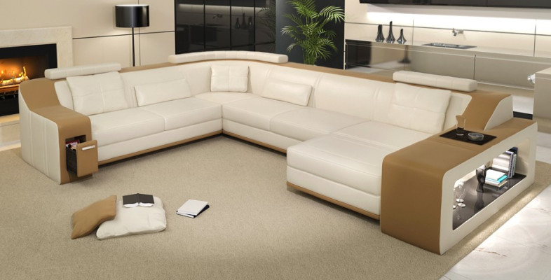 Moderne Sitzecke Ecksofa Sofa Polster Couch Leder Eckgarnitur Wohnlandschaft USB