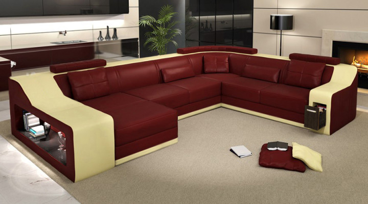 Ledersofa Couch Wohnlandschaft Ecksofa Eck Garnitur Design Modern Sofa mit USB