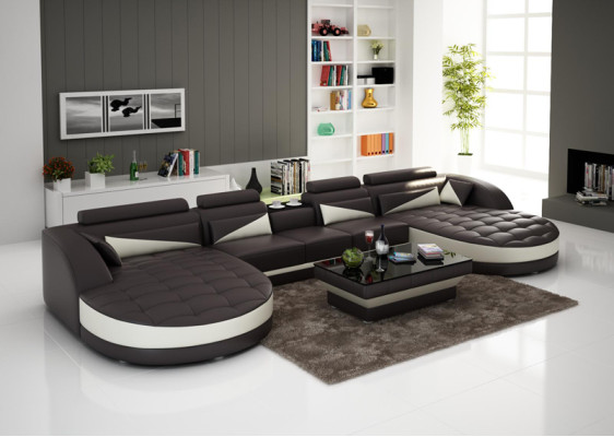 Ledersofa Couch Wohnlandschaft Ecksofa Eck Garnitur Design Modern Sofa G8018D
