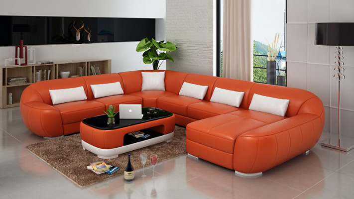 Ledersofa Couch Wohnlandschaft Ecksofa Eck Garnitur Design Modern Sofa G8022