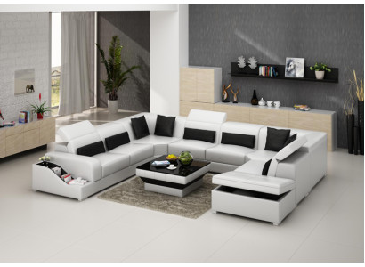 Ledersofa Couch Wohnlandschaft Ecksofa Eck Garnitur Design Modern Sofa G8008