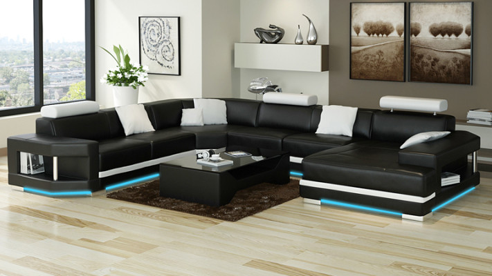 Ledersofa Sofa Couch Wohnlandschaft Ecksofa Garnitur Design Modern Sofa mit USB