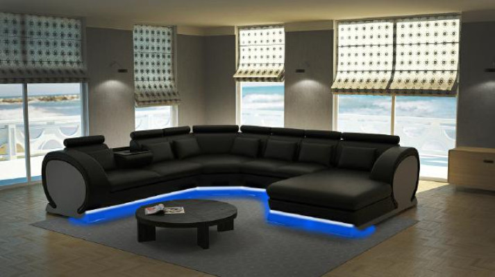 Ecksofa Sofa Wohnlandschaft Couch Leder Sofas Eck Garnitur Vigo-K U Form Neu
