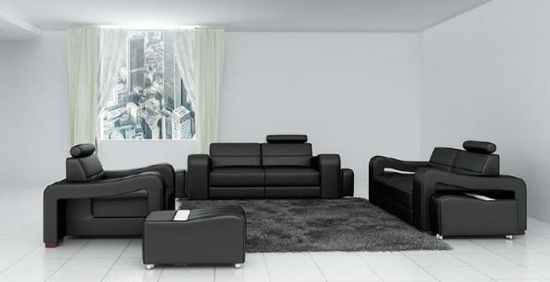 Designer Ledersofa Sofagarnitur USB Sofa Sitz Polster Garnitur 3+2+1 Garnituren