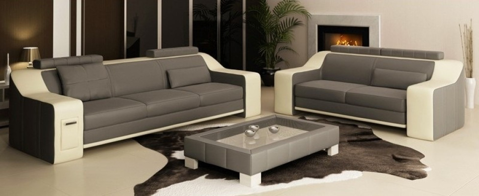 Ledersofa Set Sofa Couch Sitz Polster Garnitur Sofagarnitur 3+2+1 Sofas HuttenGB