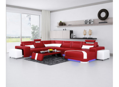 Ledersofa Couch Wohnlandschaft Ecksofa Eck Garnitur Design Modern Sofa + USB Neu