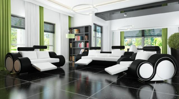 Leder Sofa Sofagarnitur 321 Sitz USB Couchgarnitur Polstergarnitur BERLIN Couch