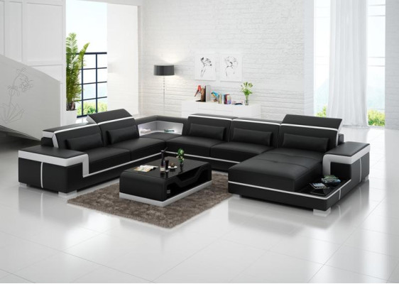 Ecksofa Wohnlandschaft Sofa U Form Polster Couchen Leder Design Beleuchtet Couch