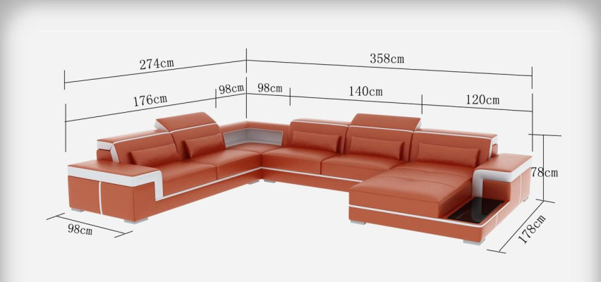 Ecksofa Wohnlandschaft Sofa U Form Polster Couchen Leder Design Beleuchtet Couch
