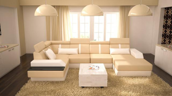 Designer Wohnlandschaft Eckcouch + USB Sofa Polster Garnitur Ledersofa Sofas Neu