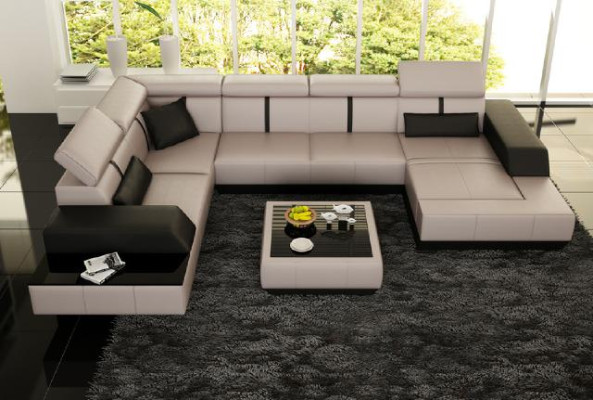 Ledersofa + USB Wohnlandschaft Sofa Ecksofa Eck Ledercouch Poster Ecke Couch Neu