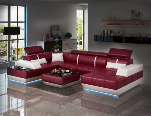 Ledersofa + USB Wohnlandschaft Sofa Ecksofa Eck Ledercouch Poster Ecke Couch Neu