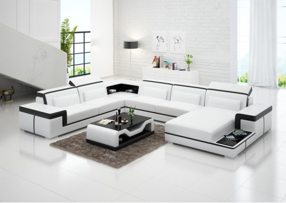 Moderne Sitzecke Ledersofa Polster Eckgarnitur Ecksofa Couch Wohnlandschaft +USB