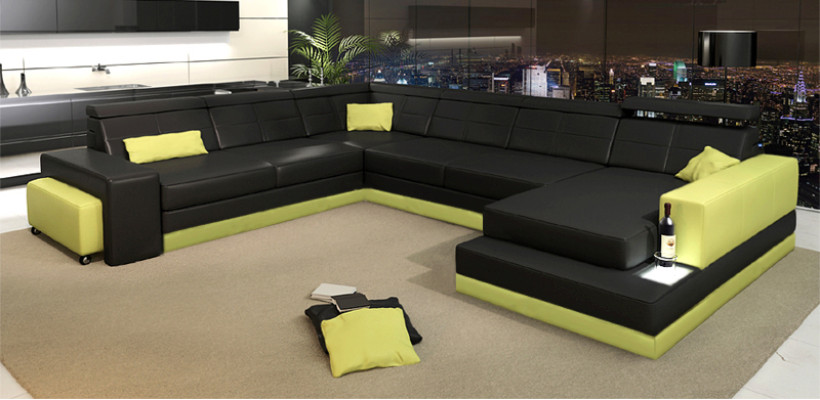 Ledersofa Couch Neu Wohnlandschaft Ecksofa Eck Garnitur Design Modern Sofa + USB