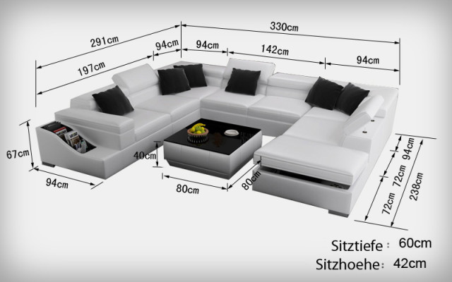 Eckgarnitur Leder Sofa Wohnzimmer Wohnlandschaft Polsterecke Sitzgarnituren +USB