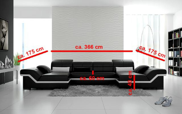 XXL Ledersofa mit USB Ecksofa Wohnlandschaft Big Couch Ledergarnitur Polster Neu