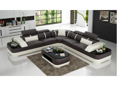 Ledersofa Polster Sitz Eck Sofa Dekor Garnitur Wohnlandschaft Wohnzimme