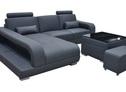 XXL Couch Leder Wohnlandschaft Garnitur Design Modern Sofa L-Form mit USB Tisch