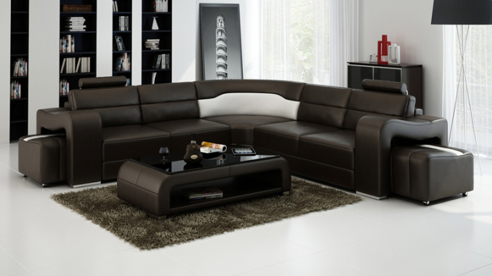 Ledersofa Couch Wohnlandschaft Ecksofa Eck Garnitur Design Modern Sofa F3008B