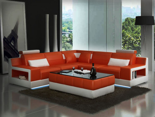 Ledersofa Ecksofa Design Couch Bettfunktion Garnitur Wohnlandschaft Polster Neu