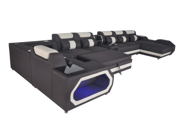 Luxus Sofa Eckcouch Moderne Wohnlandschaft Sofas Couch Eckgarnitur + Licht + USB