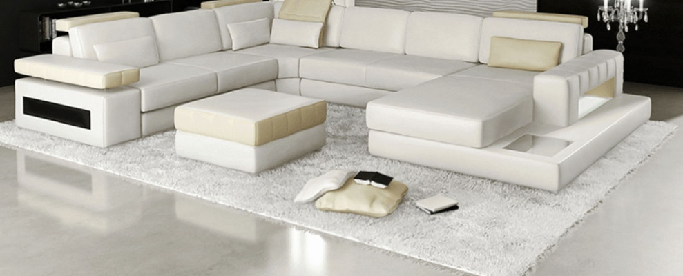 Big U Form Ecksofa Sofa Couch Polster Leder Textil Stoff Wohnlandschaft