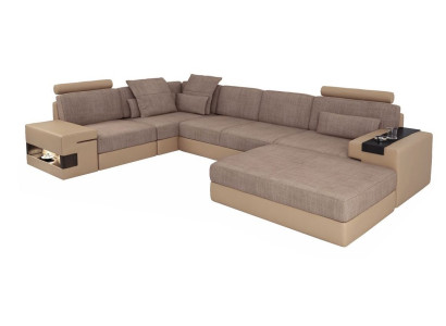 Sofas Ecksofa Leder Wohnzimmer Holz Bereich Hocker moderne L Form NEU Set