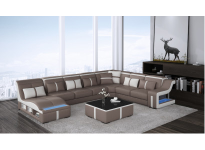 Luxus Sofa Eckcouch Design Wohnlandschaft Sofas Couch Eckgarnitur + Licht + USB