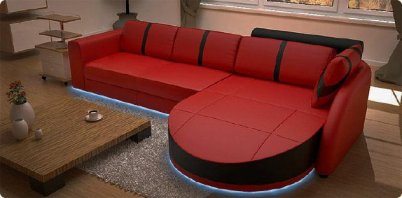 LEDERSOFA mit USB ECKSOFA MIT BETTFUNKTION DESIGNERSOFA SCHLAFSOFA NEU MINI COLO