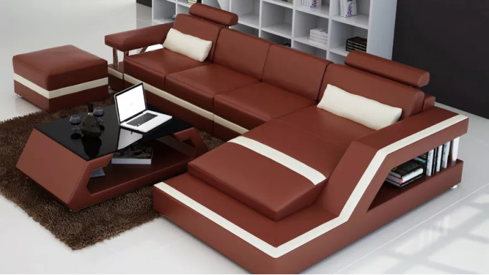 Ledersofa Ecksofa L Form Couchtisch Hocker Wohnlandschaft Modernes Sofa 3tlg neu