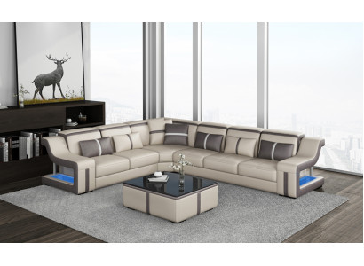 XXL Ecksofa Sofa Eck Stoff Wohnzimmercouch Sofa Couch Tisch Polster Sitz Leder