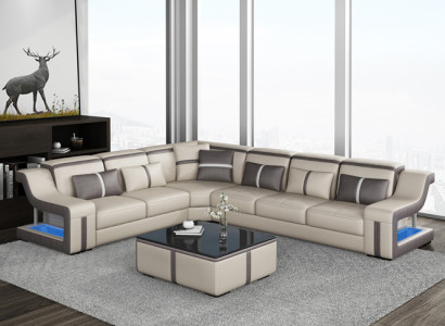XXL Ecksofa Sofa Eck Stoff Wohnzimmercouch Sofa Couch Tisch Polster Sitz Leder