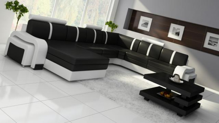 Ecksofa Eckcouch NEU Wohnlandschaft Sofa Polster Ledersofa mit USB Ledergarnitur
